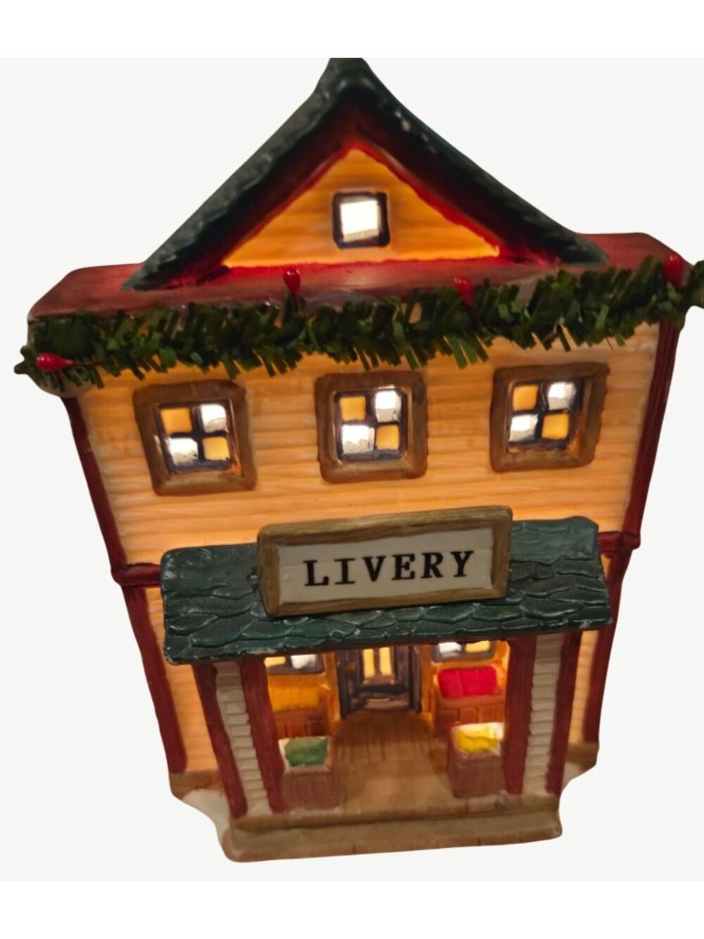 Vintage Porcelain Winter Valley Christmas Village Livery Light-Up 1990s Collecti